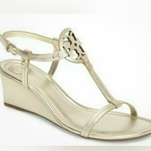 EUC Tory Burch Miller Gold Wedge Sandals - Size: 10.5 with box & bag, wore once.